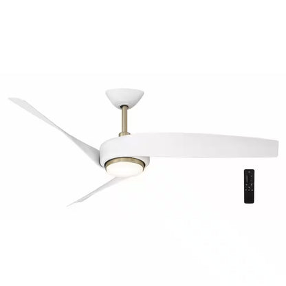 Tudor 56 In. Indoor Brushed Gold with White Blades Ceiling Fan with Adjustable White Integrated LED with Remote Included