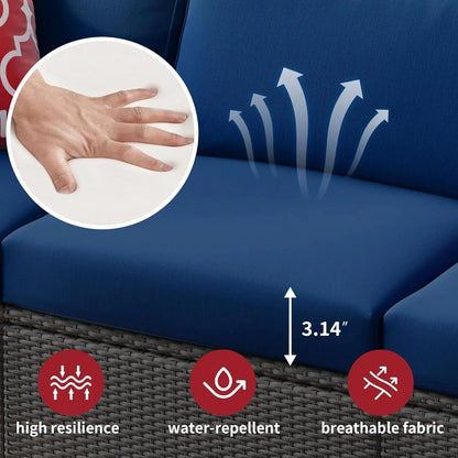 7 Piece Patio Furniture Sets Outdoor Sectional PE Rattan Outdoor Furniture Patio Conversation Set with Cushions and Glass Coffee Table, for Balcony Lawn and Garden, Gray