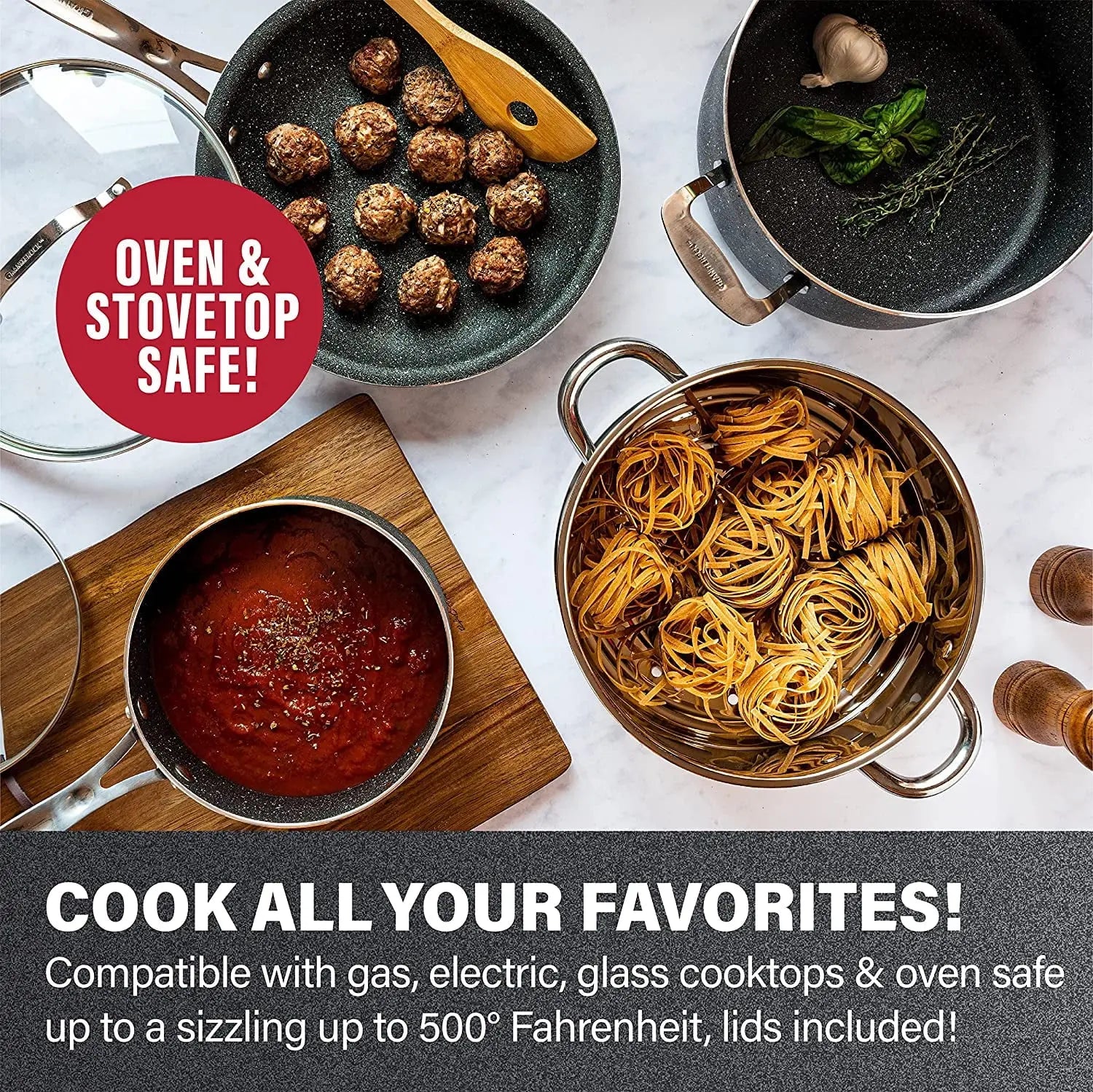 10-Piece Nonstick Cookware Set in Black - Includes Frying Skillet, Sauce Pan, and Stock Pot