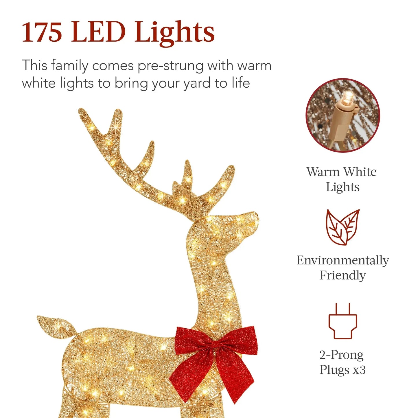 Enchant Your Holidays with Our 3-Piece Lighted 2D Deer Family Set – Stunning Gold Outdoor Decoration with 175 Lights!