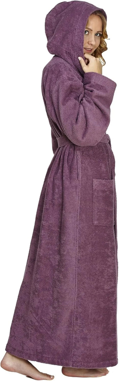 Women'S Pacific Hooded Turkish Cotton Bath Robe with Full Length Options