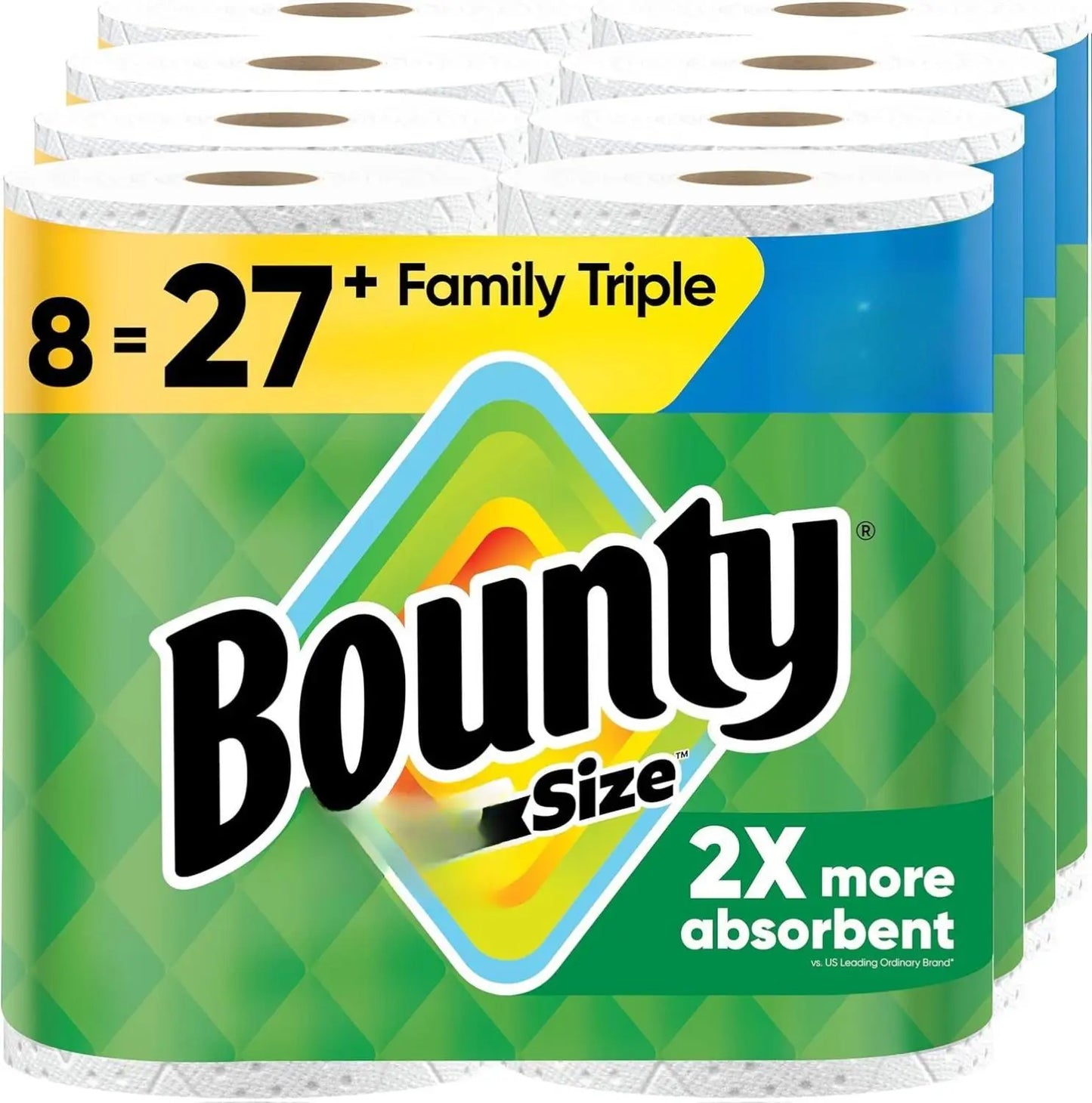 Bounty Quick-Size Paper Towels, White, 8 Family Triple Rolls = 27 Regular Rolls