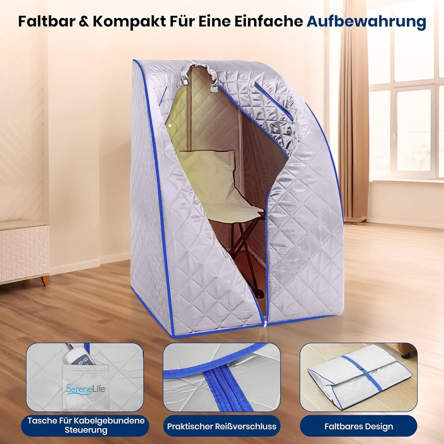 Portable Sauna Box for Home, Infrared Sauna Tent with Heated Foot Pad and Folding Chair, Remote Control In-Home Spa, 38" X 32” - (Silver)