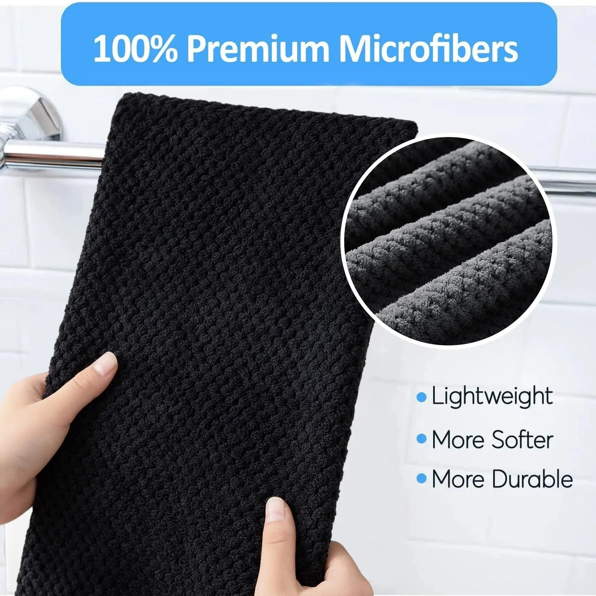 8 Piece Towel Set Oversized Soft Cozy Towels 600 GSM Black Plush Towel Set