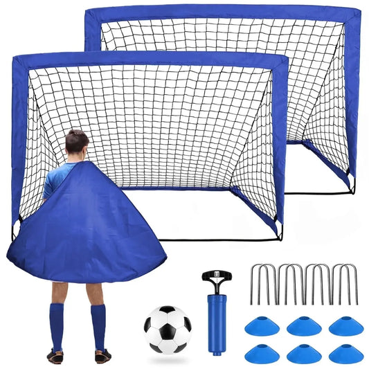 Portable Set of 2 Soccer Goals, 4X3Ft Folding Soccer Net for Backyard Training for Kids and Teens,Blue