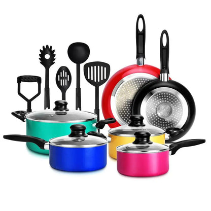 Cook Like a Pro with This 15-Piece Color Explosion Kitchenware Set – Pots, Pans, and Utensils Galore!