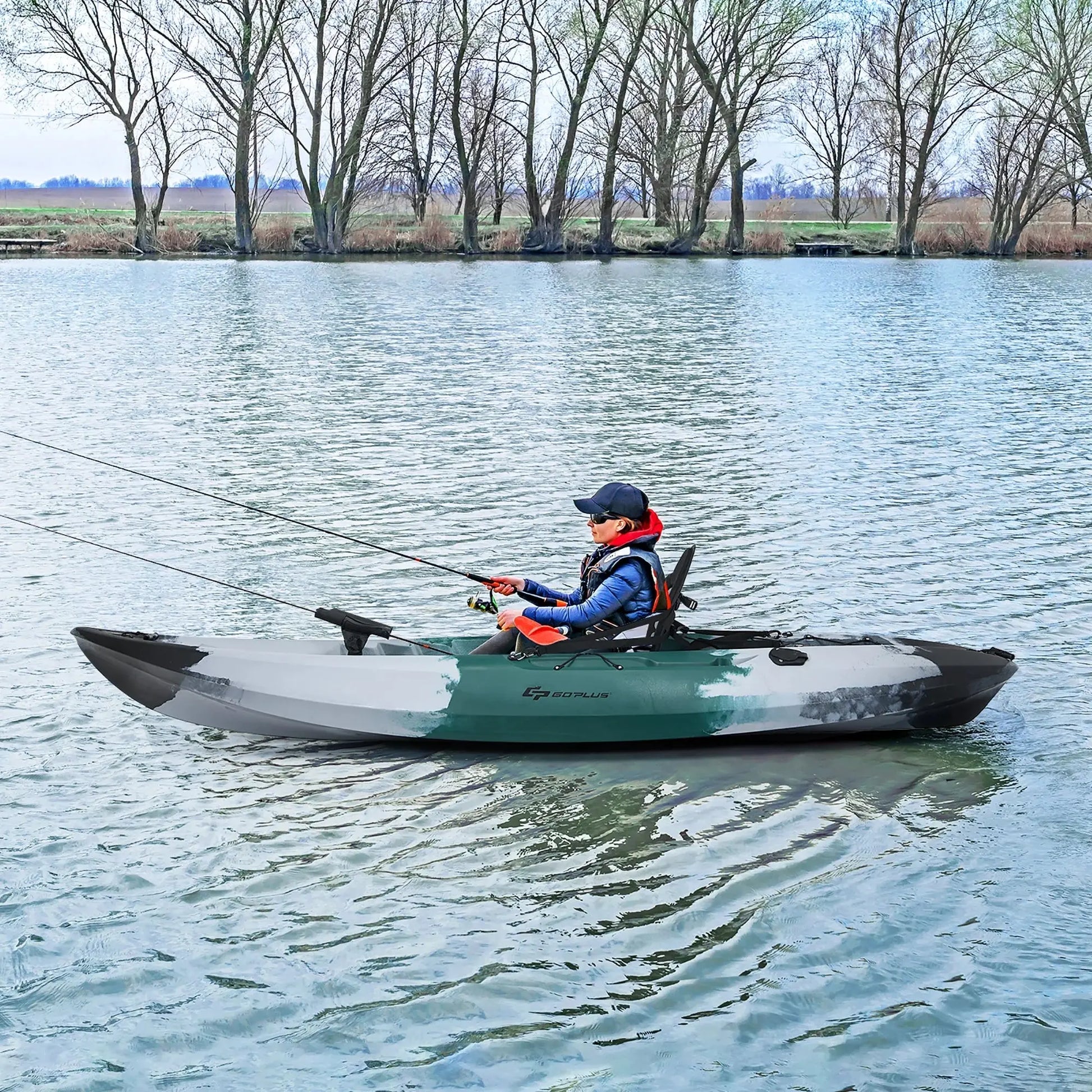 Experience Ultimate Adventure with the Single Sit-On-Top Fishing Kayak Featuring Rod Holders & Paddle!