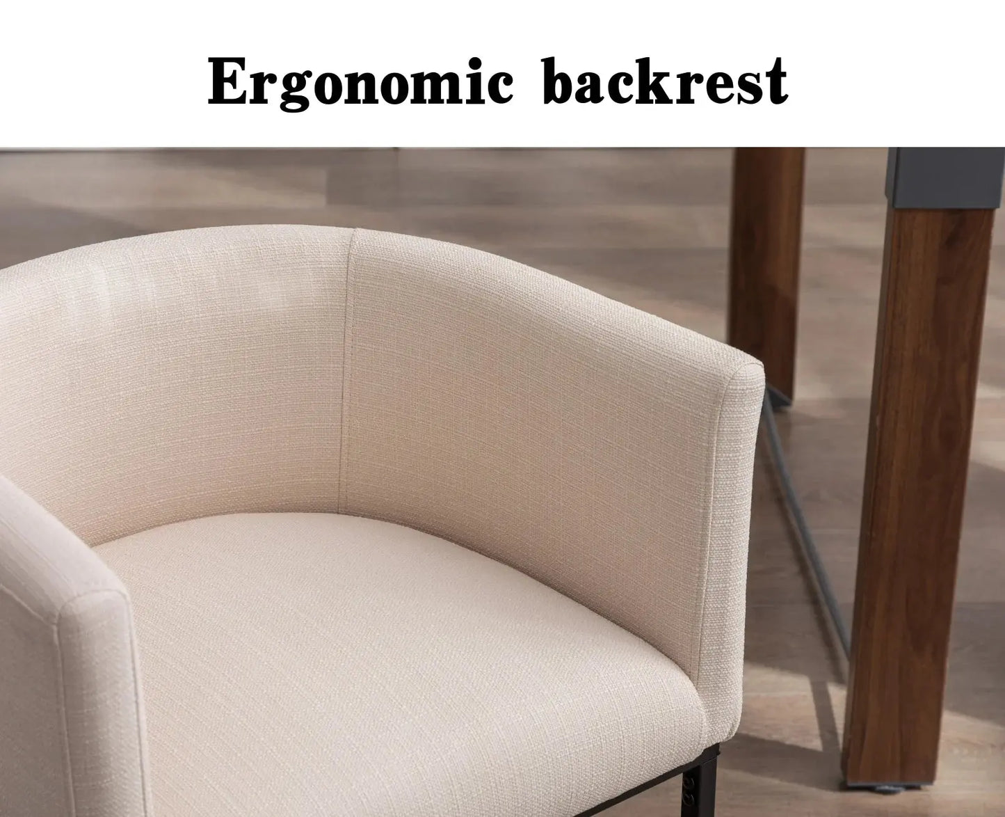 Modern Linen Dining Chair, Mid-Century Upholstered Barrel Kitchen Chairs Fabric Side Chair with Metal Legs and Curved Back for Living Room Dining Room Bedroom, Cream