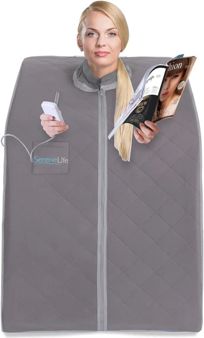 Portable Sauna for Home, Infrared Sauna Tent with Heated Foot Pad and Folding Chair, Compact Personal Rejuvenation Sauna, Remote Control In-Home Spa, 38" X 32” - (Gray)