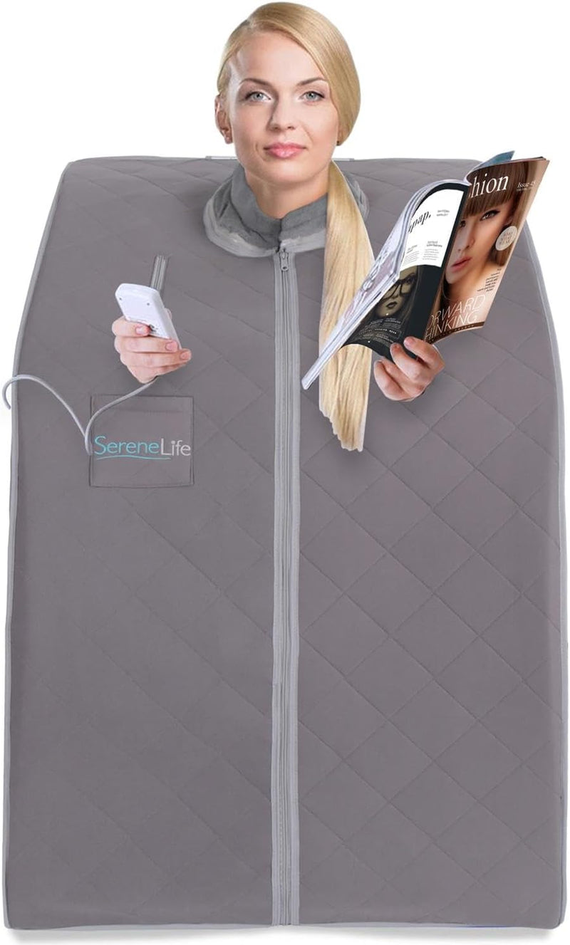 Portable Sauna for Home, Infrared Sauna Tent with Heated Foot Pad and Folding Chair, Compact Personal Rejuvenation Sauna, Remote Control In-Home Spa, 38" X 32” - (Gray)