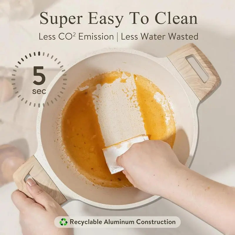 14-Piece Nonstick Pots and Pans Set – Complete Kitchen Cookware with Utensils and Pan Protectors, Black Design Cooking Home Modern Wooden Ceramic