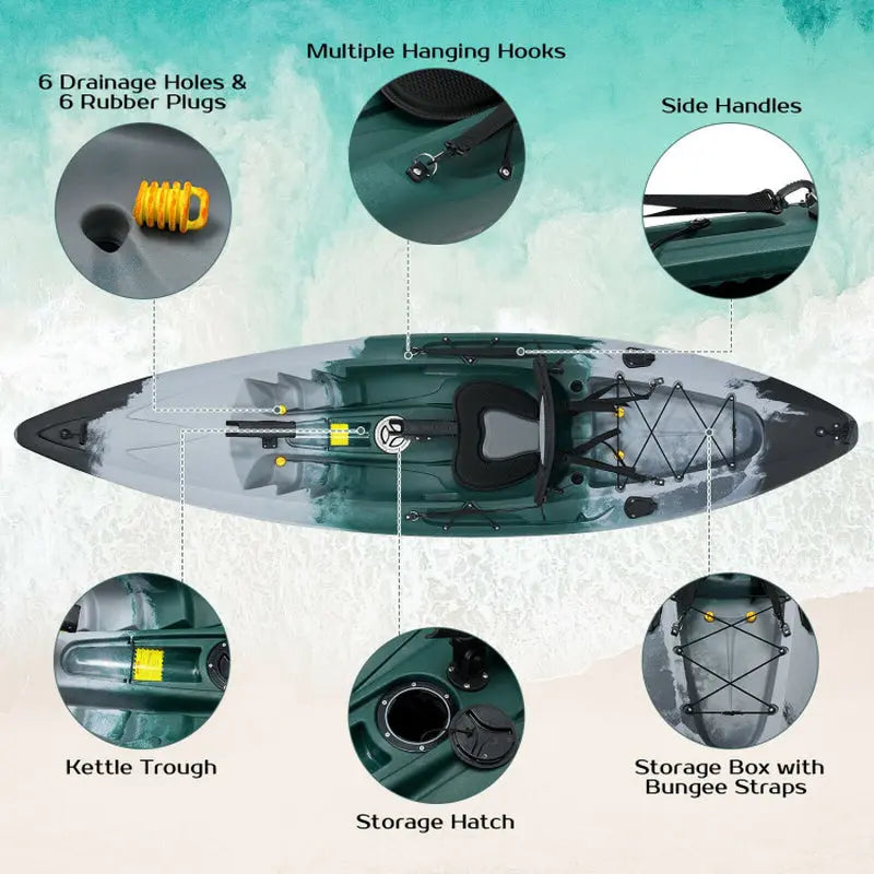Explore the Waters: Versatile Sit-On-Top Fishing Kayak with Rod Holders & Paddle