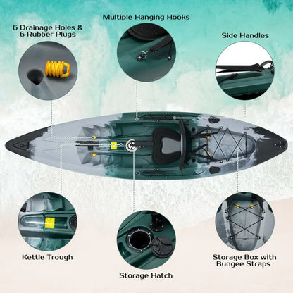 Explore the Waters: Versatile Sit-On-Top Fishing Kayak with Rod Holders & Paddle