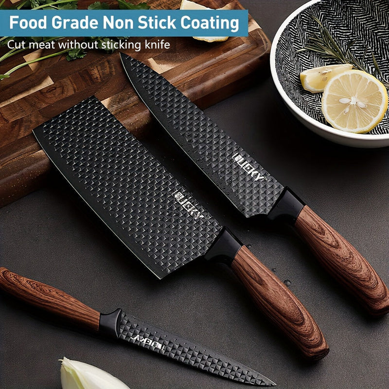 Professional Kitchen Knife Gift Set – 6-Piece Chef, Cleaver, Utility & Peeler – Premium Blades with Wood Grain Handles in Gift Box Our3Designs