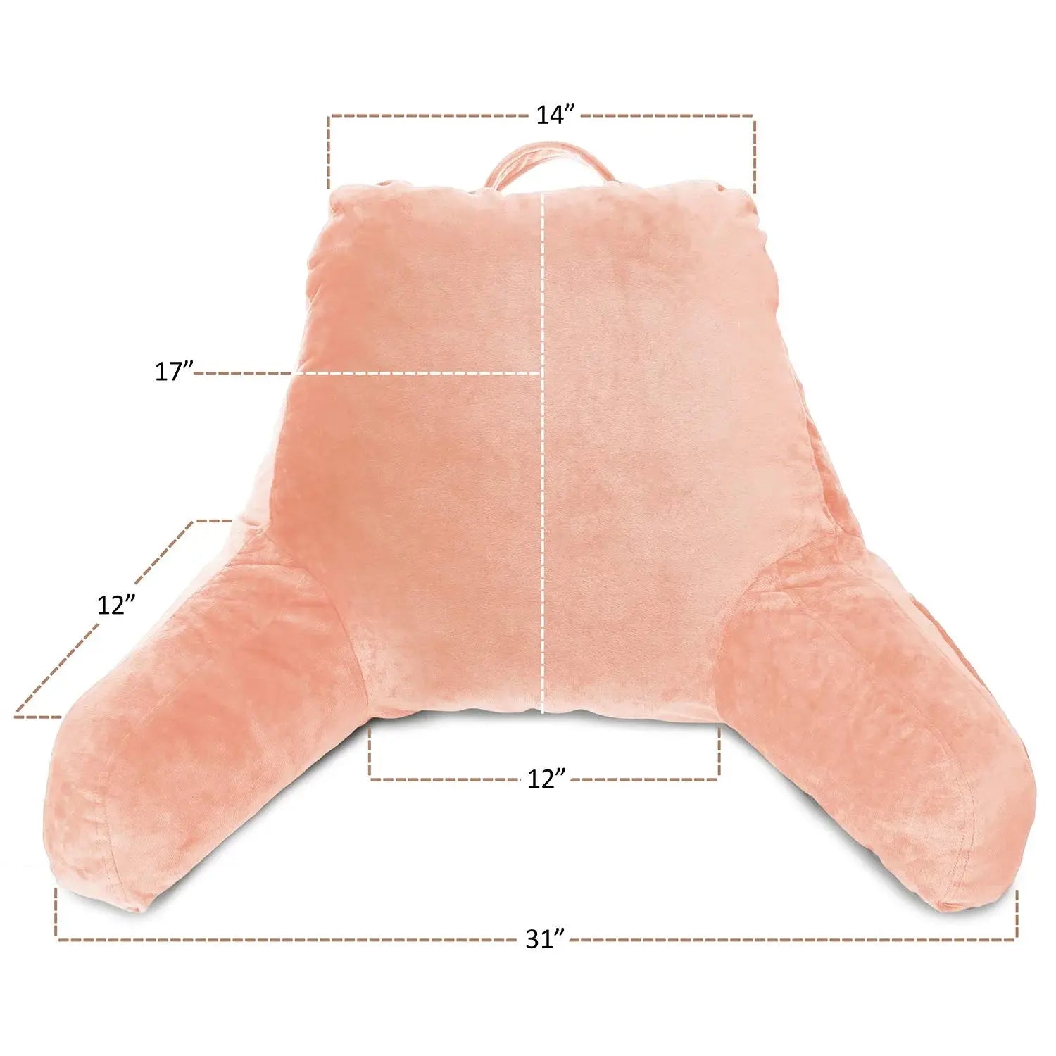 Bed Rest Reading Pillow with Arms and Pockets, for Kids Teens & Adults - Premium Shredded Memory Foam TV Pillow, Medium, Peach