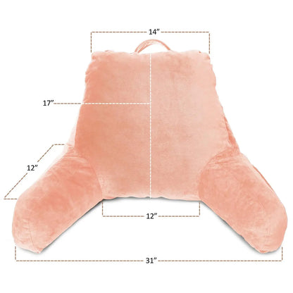 Bed Rest Reading Pillow with Arms and Pockets, for Kids Teens & Adults - Premium Shredded Memory Foam TV Pillow, Medium, Peach