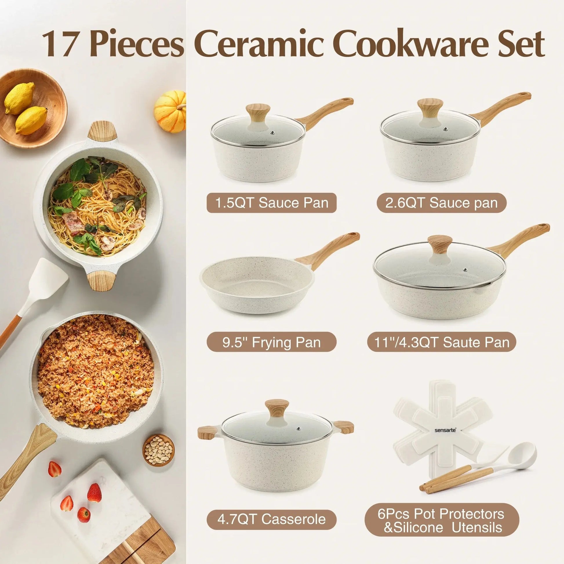 Upgrade Your Kitchen Game with Our 17-Piece Ceramic Nonstick Cookware Set! 🍳✨ Perfect for Healthier Cooking! #KitchenEssentials #HealthyCooking