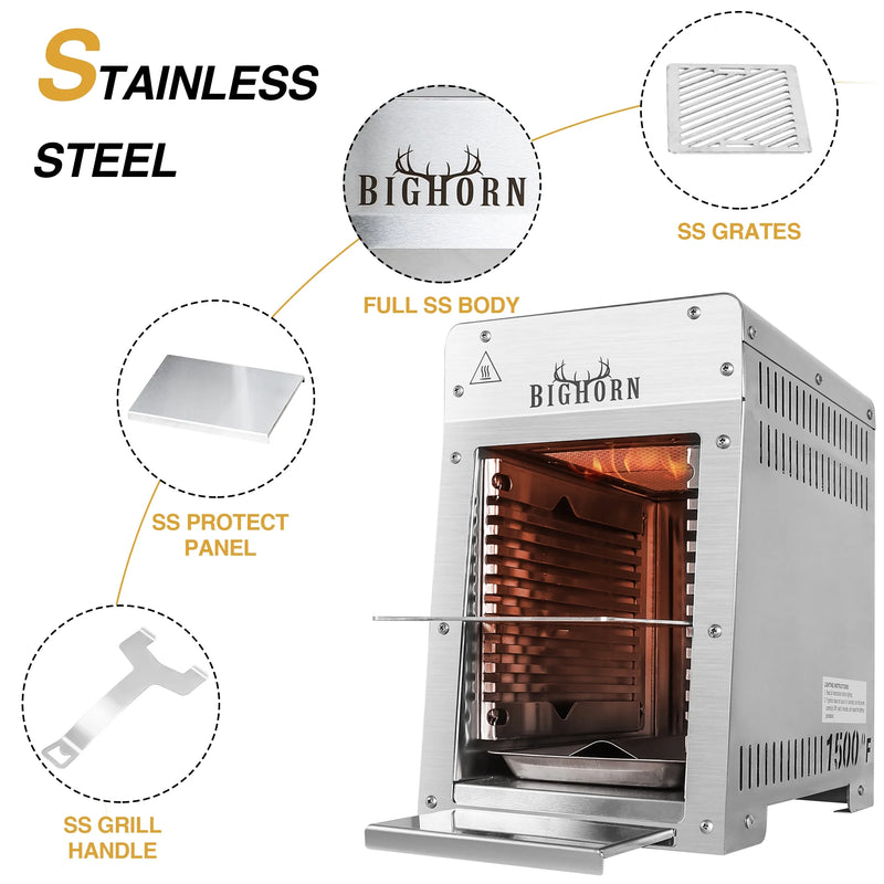 S Portable Infrared Steak Grill Propane Gas Grill Stainless Steel Single Burner