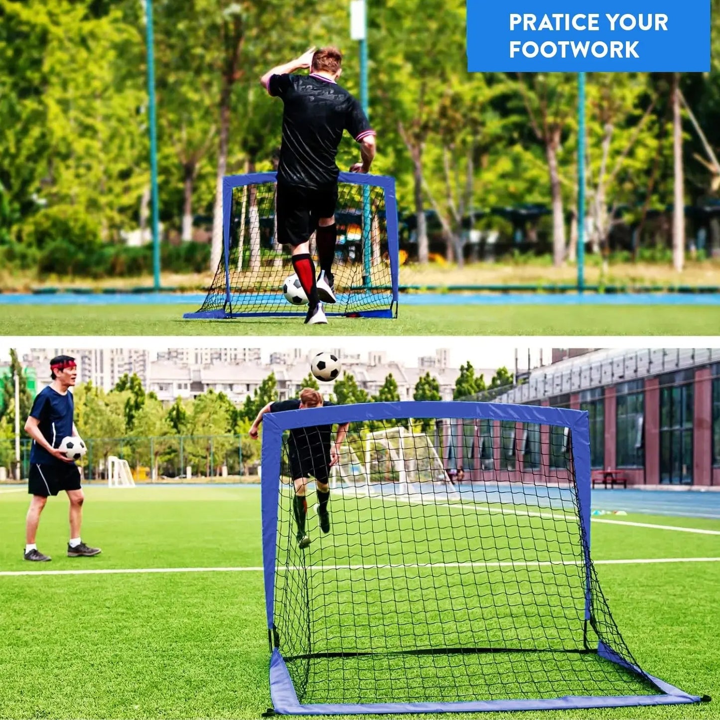 Portable Set of 2 Soccer Goals, 4X3Ft Folding Soccer Net for Backyard Training for Kids and Teens,Blue