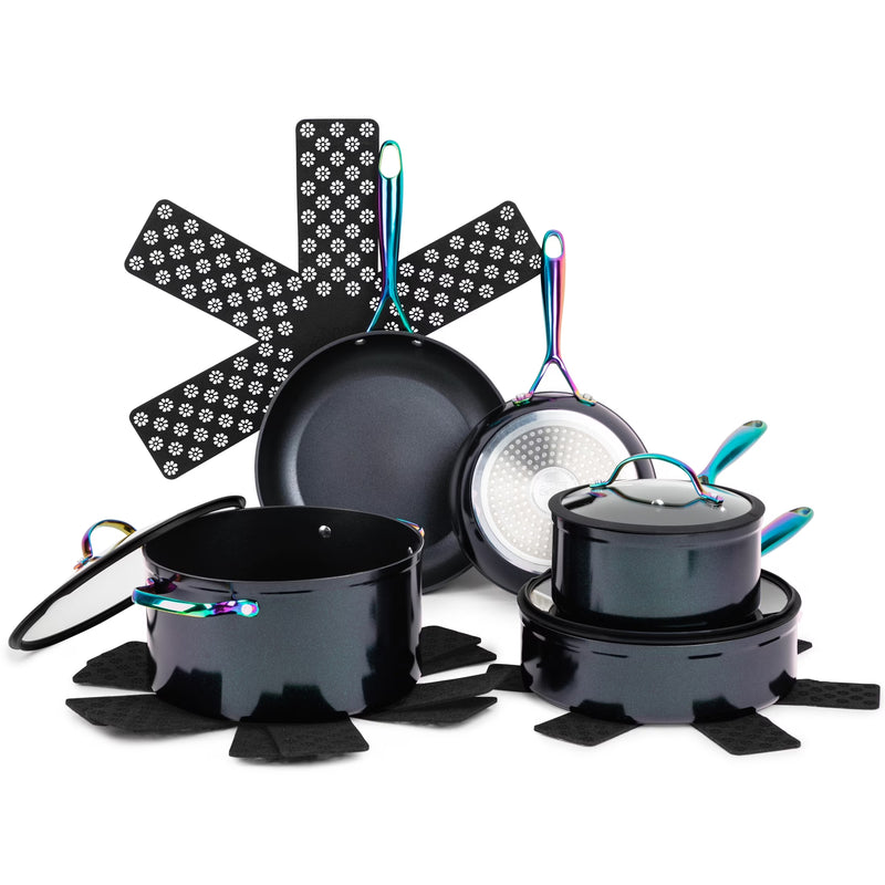 12-Piece Non-Stick Cookware Set, Signature Collection Pots and Pans Set - Blue