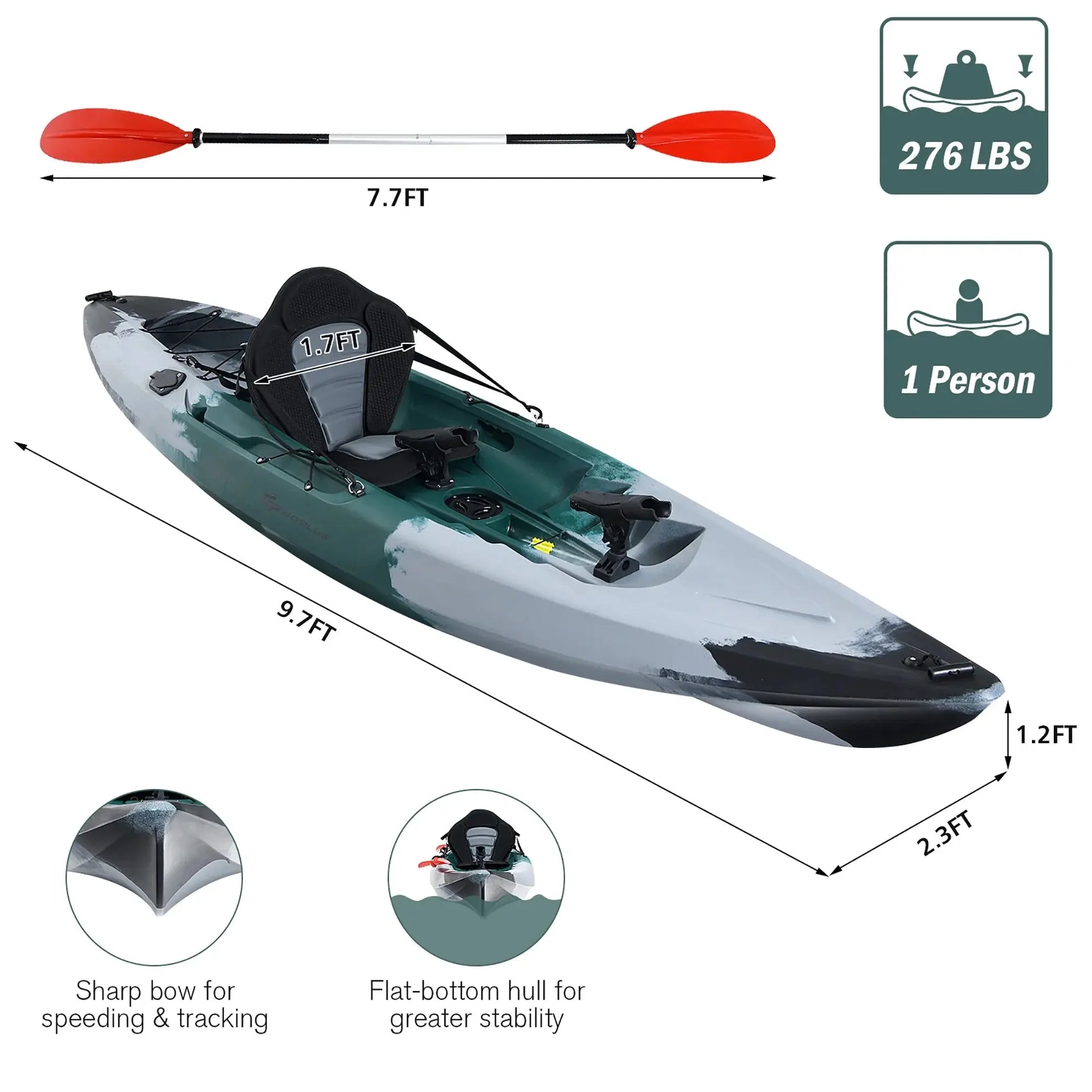 Experience Ultimate Adventure with the Single Sit-On-Top Fishing Kayak Featuring Rod Holders & Paddle!