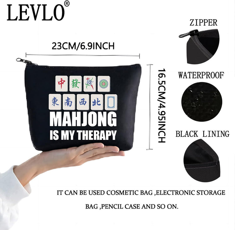 Funny Mahjong Cosmetic Make up Bag Mahjong Lover Gift Mahjong Is My Therapy Makeup Zipper Pouch Bag for Friend Family (Mahjong Black)