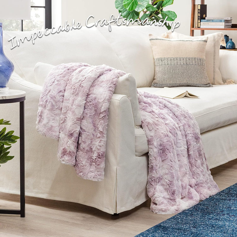 Luxurious Wolf Faux Fur Throw Blanket - Snuggle Up in Softness & Style - Perfect for Your Bed or Couch - Lilac 50" x 65"