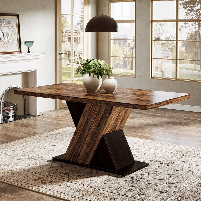 Farmhouse Dining Table for 4-6 People, 55-Inch Rectangle Kitchen Table, Wood Dining Room Table for Dining Room