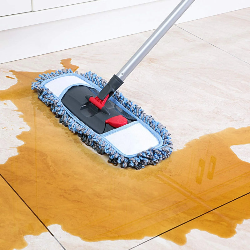 Microfiber Dust Flat Mop for Hardwood Floors with a Extra Chenille Refill, Dry & Wet