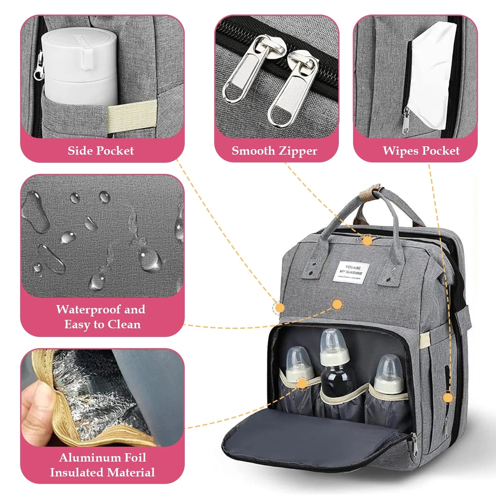 Multifunctional Gray Baby Diaper Backpack with USB Charging Port - The Ultimate Travel Companion for Modern Parents!