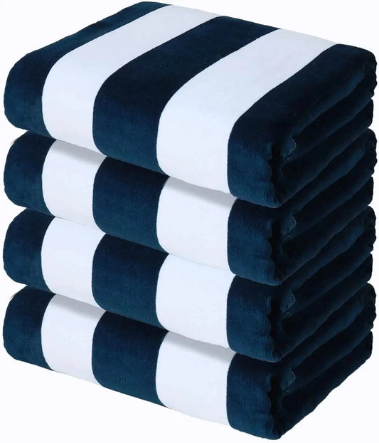 4-Pack Cotton Oversized 35"X70" Cabana Stripe Beach Towels, Super Absorbent Soft Plush Pool Towel, Bath Towel (Dark Navy)