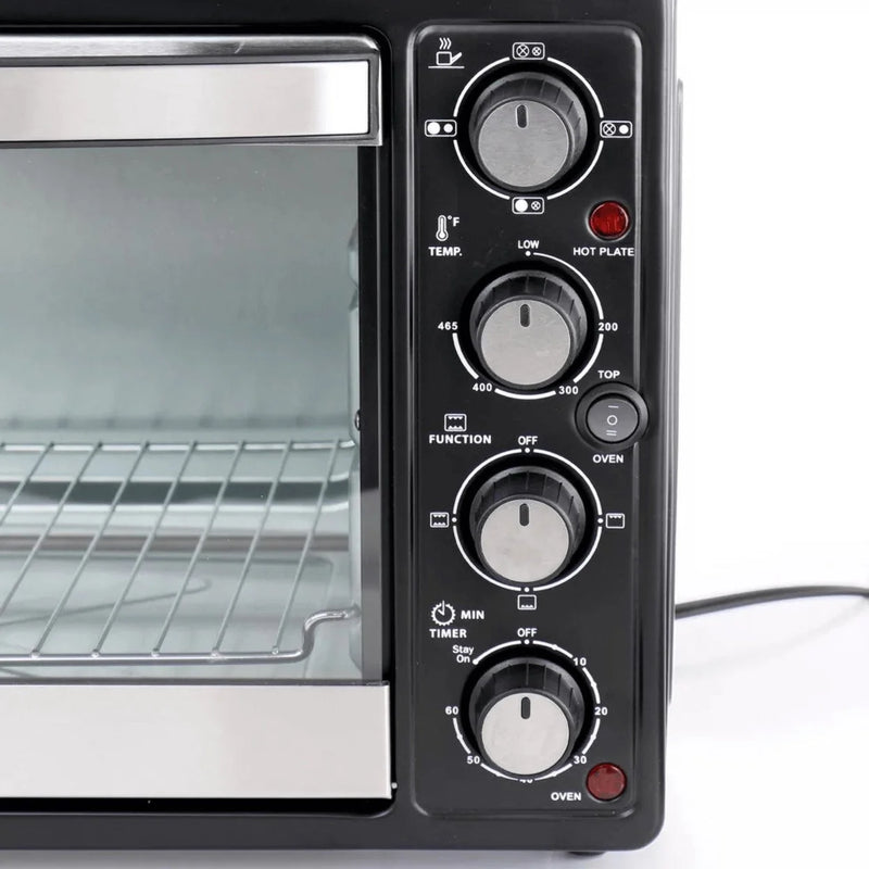 Chef Central XL Black Toaster Oven and Broiler with Dual Solid Element Burners - Versatile Cooking for Small Spaces