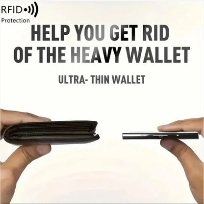 Black Slim RFID Blocking Wallet Sturdy Stainless Steel Credit Card Holder Secure Front Pocket Design for Men and Women