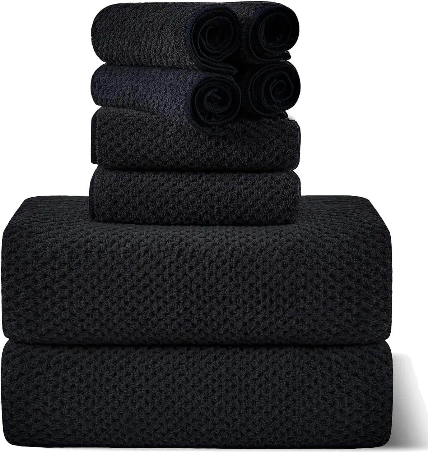 8 Piece Towel Set Oversized Soft Cozy Towels 600 GSM Black Plush Towel Set