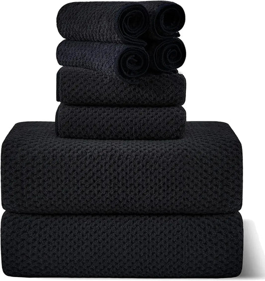 8 Piece Towel Set Oversized Soft Cozy Towels 600 GSM Black Plush Towel Set