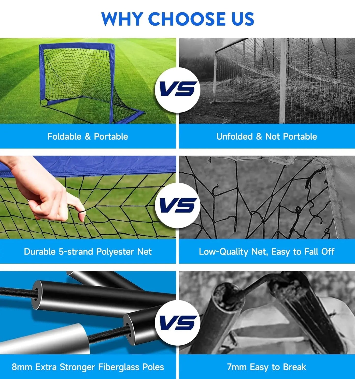 Portable Set of 2 Soccer Goals, 4X3Ft Folding Soccer Net for Backyard Training for Kids and Teens,Blue