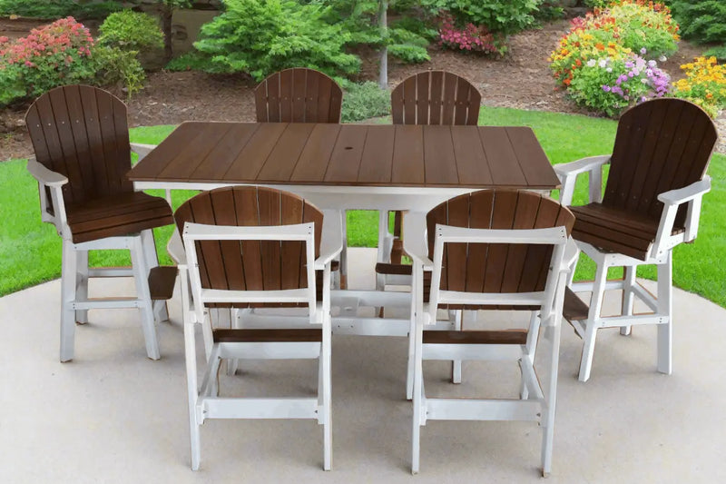 7 pc Table Set - 6' Rectangular Table with 2x Swivel Adirondack Chairs & 4x  Adirondack Chairs - In Dining, Counter &  Bar Height Dutch Country Patio, LLC