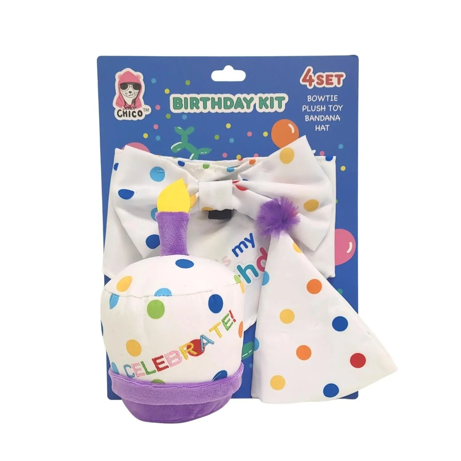 4-Piece Dog Birthday Kit – Celebrate in Style with Bandana, Hat, Bow Tie & Plush Toy American Pet Supplies