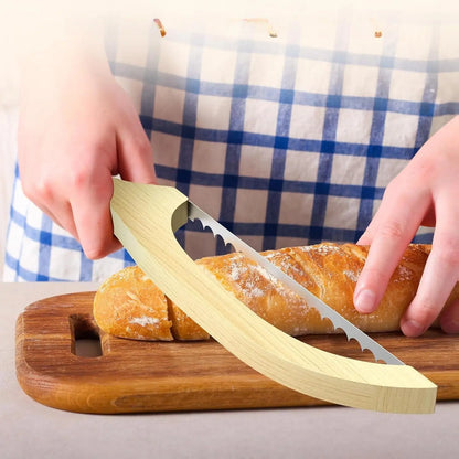 Bread Knife for Homemade Bread – 16" Walnut Bow Bread Cutter with Ultra-Sharp Serrated Stainless Steel Blade, Sourdough Bread Knife for Bagels, Baguettes, and Rustic Loaves - Wood Color