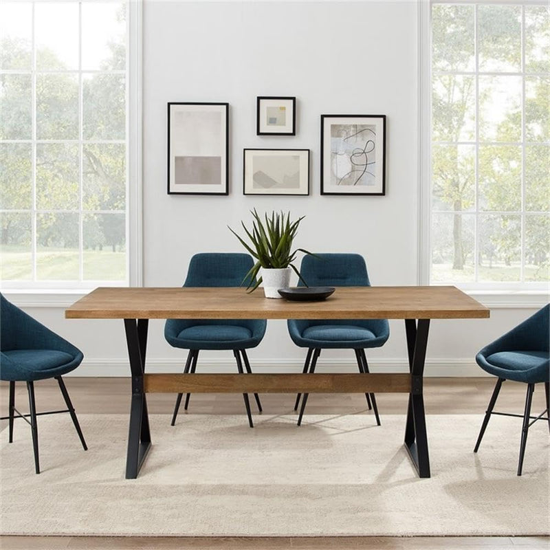 Harrold Modern Farmhouse Solid Wood X Leg Dining Table, 72 Inch, Rustic Oak