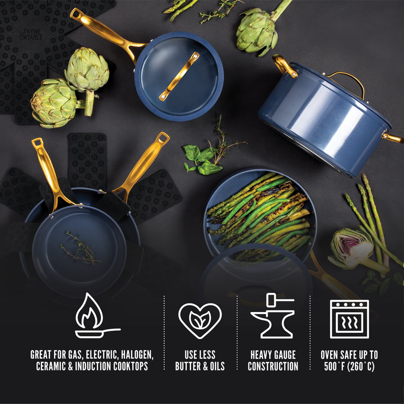 12-Piece Non-Stick Cookware Set, Signature Collection Pots and Pans Set - Blue