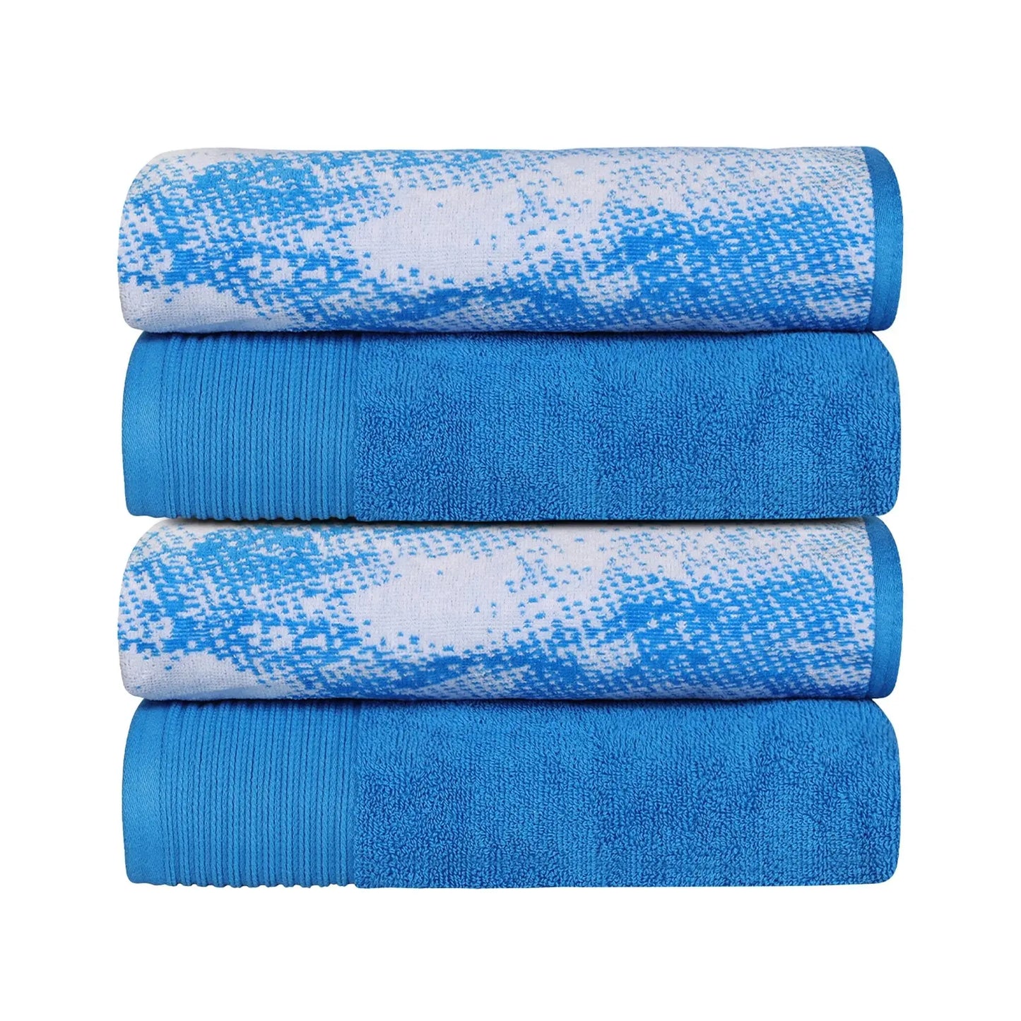 Cotton Marble Jacquard Border Bath Towel (Set of 4), Blue