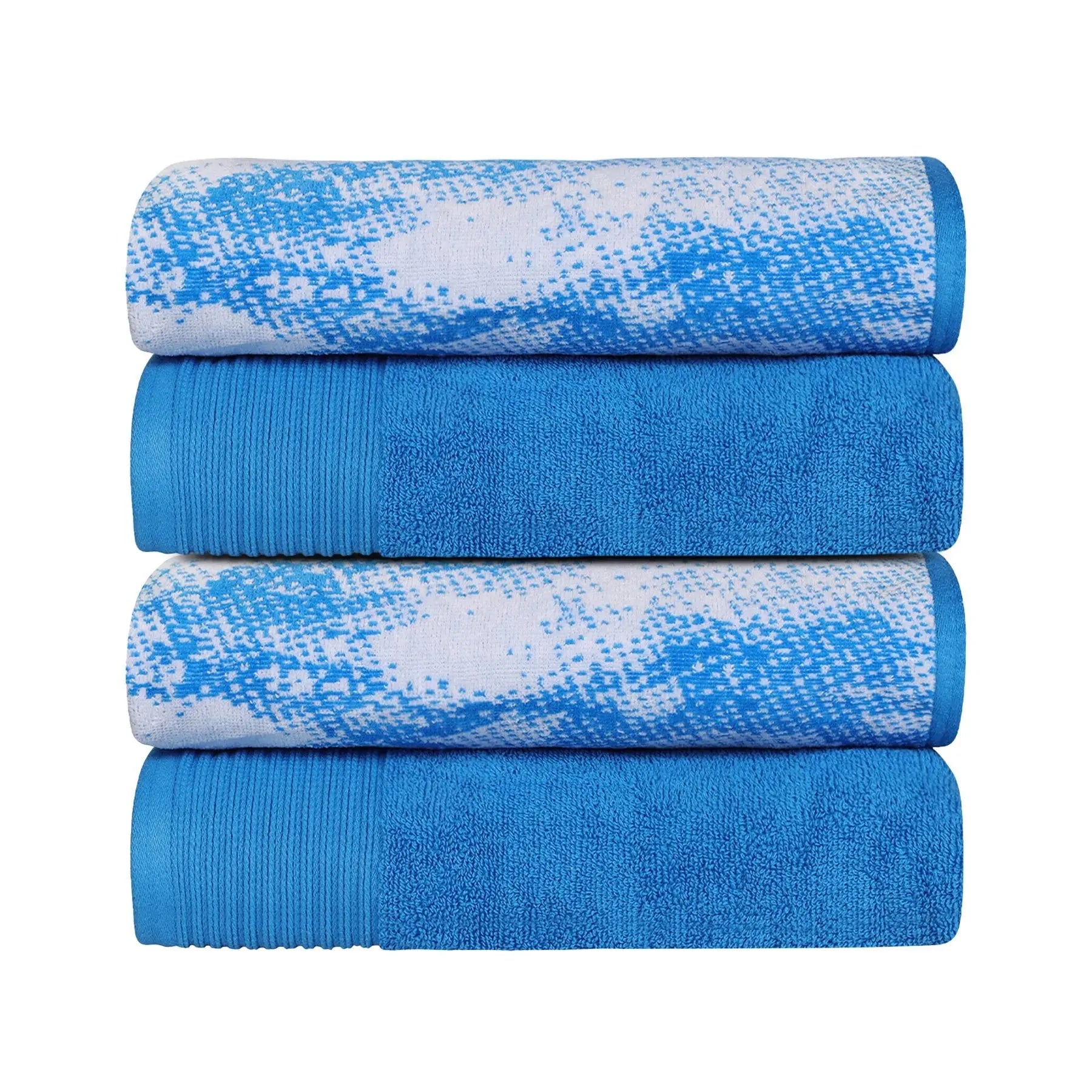 Cotton Marble Jacquard Border Bath Towel (Set of 4), Blue