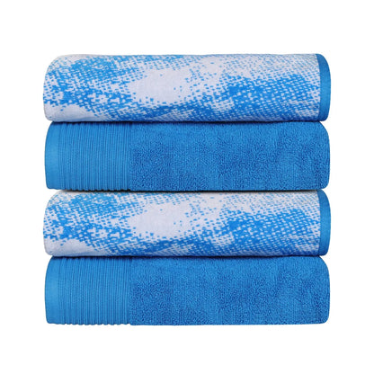 Cotton Marble Jacquard Border Bath Towel (Set of 4), Blue