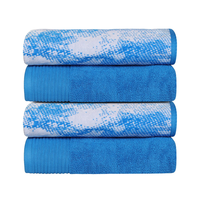 Cotton Marble Jacquard Border Bath Towel (Set of 4), Blue