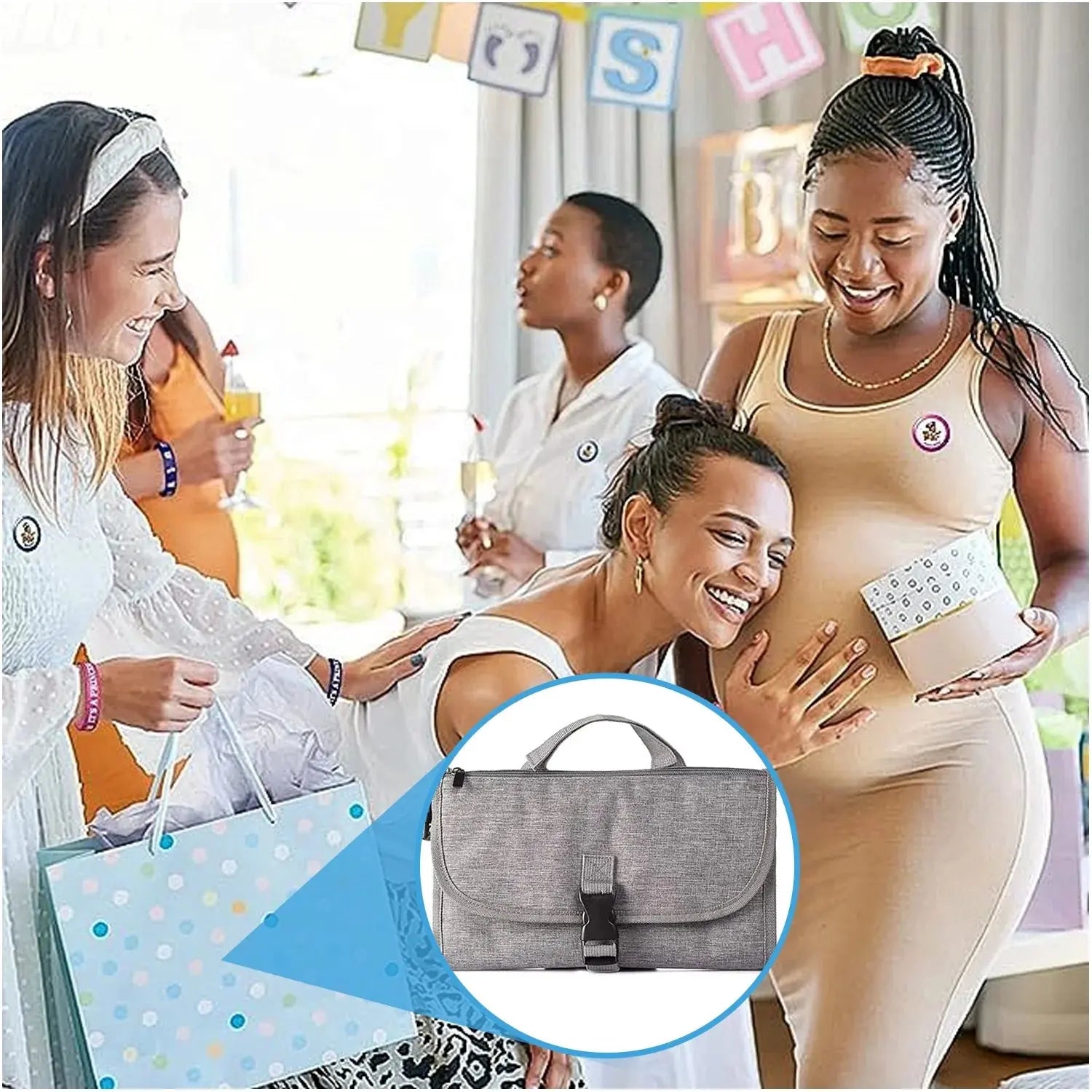 Portable Diaper Changing Pad, Waterproof Travel Baby Changing Kit with Wipes Pocket,Foldable,Gray