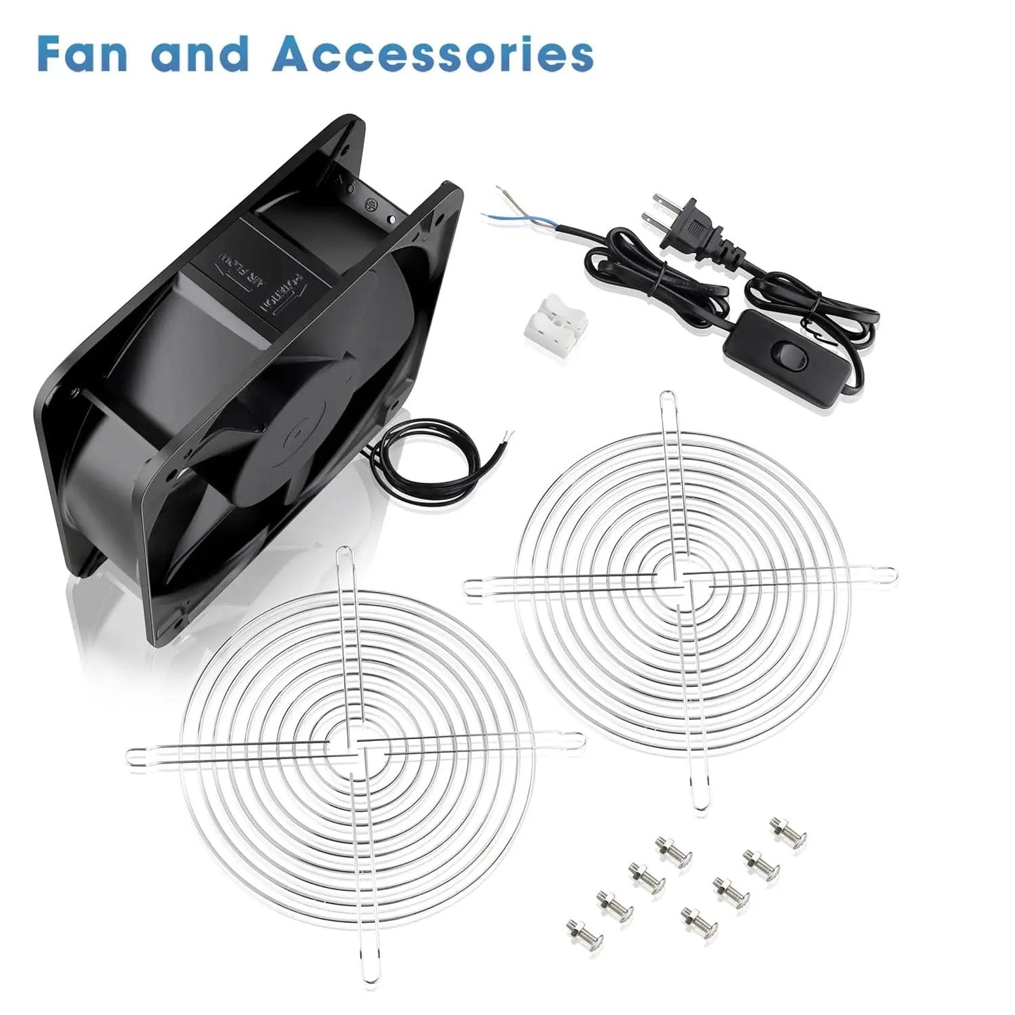 AXIAL Fan 20060, 110V 120V AC 200Mm X 200Mm X 60Mm Heavy Duty Industrial Fan, for DIY Cooling Ventilation Exhaust Projects