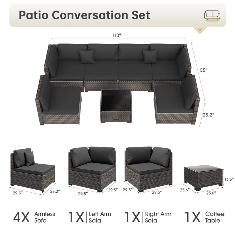 7-Piece Outdoor Patio Furniture Set, All-Weather PE Rattan Sectional Sofa with Cushions and Coffee Table