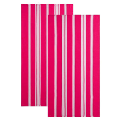 2 Pack Oversized Cabana Stripe Beach Towels, 60X30 Inches Microfiber Outdoor Large Swim Towel for Adults (Rose Red)