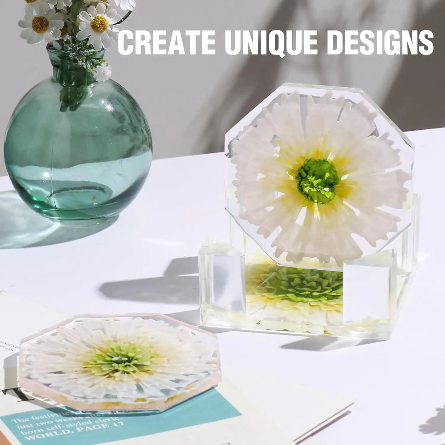 18-Piece Silicone Coaster Resin Molds Set - Round, Square & Octagon Shapes for DIY Art and Craft Projects